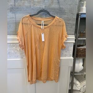 NWT new Anthropologie small fits medium ruffle sleeve semi sheer top long peach